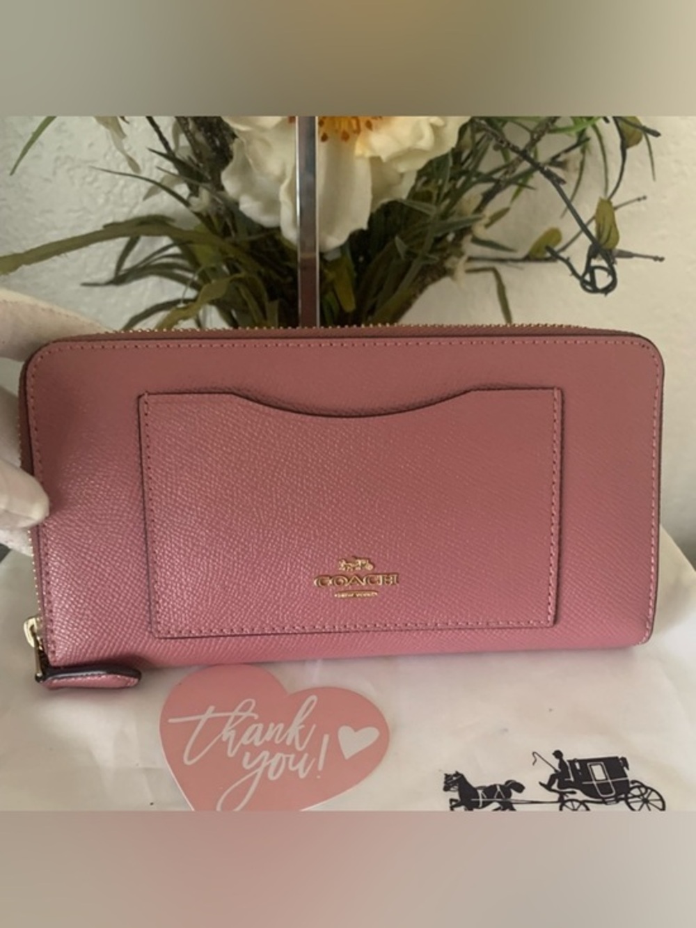 Coach Pink Accordion Leather Zip Around Wallet